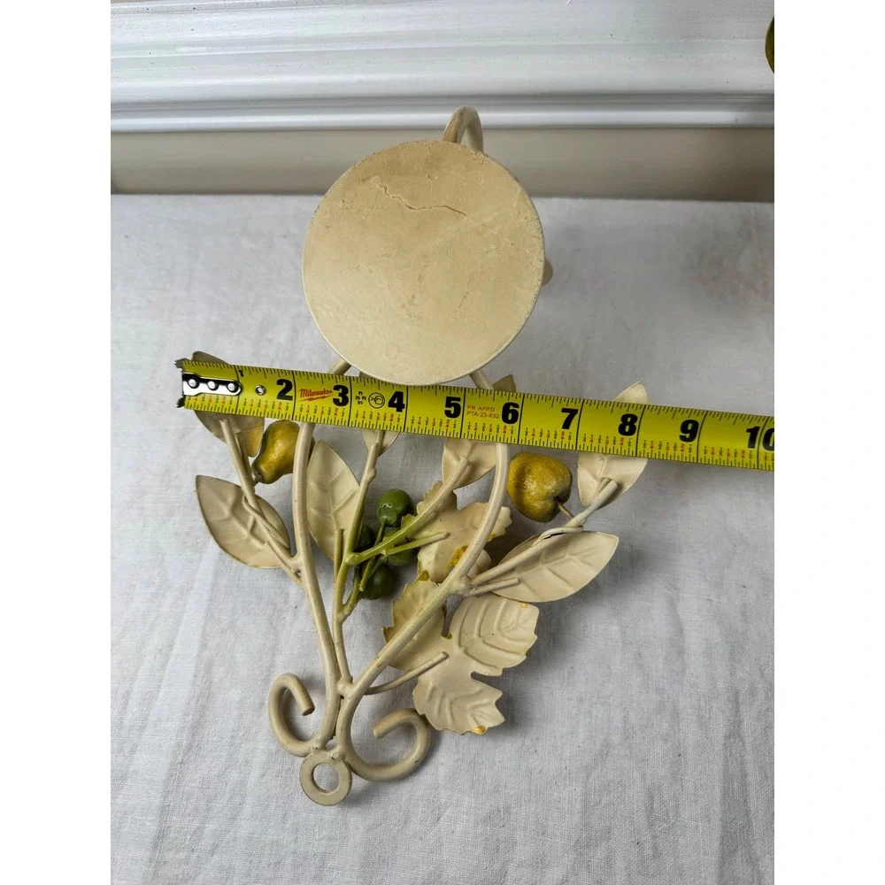 Vintage Italian Wall Sconce Set Cream Wrought Iron Pear Leaf Candle Holders